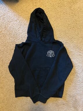 Obey Black Hoodie with White Rose Graphic